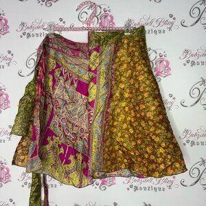 Wrap skirt multiway Kariza vintage paisley floral reversible Boho bohemian tie